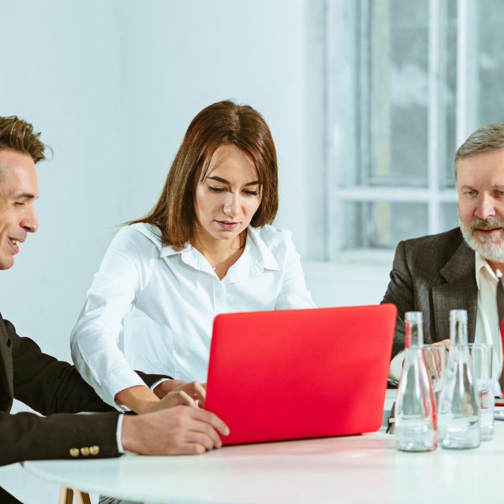 The business people working together at table. The meeting or summit concept